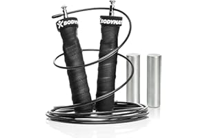 ‎BODYMATE BODYMATE Premium Springseil mit Anti-Rutsch-Griffen inklusive 2 herausnehmbarer Gewichte und zwei verstellbarer Stahlseile mit extra Abnutzungsschutz für Crossfit Functional Core Boxen Sport Training