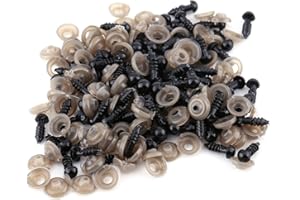 YOSOO HEALTH GEAR Ojos de seguridad Amigurumi, 100 piezas de seguridad de ojos gancho de plástico, ojos de animales de peluche negros con arandelas, bricolaje artesanía de ojos de muñeca para hacer muñecas(8mm)