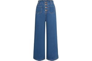 Belle Poque Jean pour femme - Taille haute - Large - Avec boutonnière - Taille élastique - Loisirs