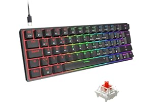 Snpurdiri Tastiera meccanica da gioco cablata al 60%, 62 tasti anti-ghosting, retroilluminazione a LED blu, due supporti ultra compatti (interruttore rosso/62 nero)