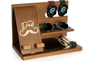 ALIVEBYTE Fathers Day for Dad, Dad Birthday Gifts, Wood Phone Docking Station, Bedside Table Organiser, Presents for Father, Christmas Father s Day Gifts from Daughter Son, Desktop or Nightstand Organizer
