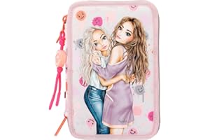 Depesche 11741 TOPModel Happy Together - Gefüllte 3-Fach Federtasche mit Model-Motiv und Smiley-Muster, Federmäppchen mit Buntstiften, Schere, Lineal uvm.