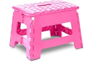 Utopia Home Sgabello pieghevole da 9 pollici, superficie antiscivolo per bambini e adulti, sgabello pieghevole con maniglia, capacità di carico di 300 libbre, confezione da 1, rosa