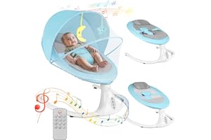 FINEFIZZ Electric Baby Swing Chair with Remote Control, Baby Bouncer Chair with 4 Speeds & 4 Timer & Bluetooth Music Player, Removable Seat Cushion for All Seasons (Blue)