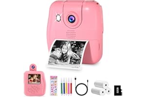 GKTZ Appareil Photo Enfant Instantanée - 2,4" Appareil Photo Numérique-1080P Caméra instantanée avec Papier d'impression et Carte TF de 32 Go,Cadeau pour Filles Garçons de 3-12 Ans