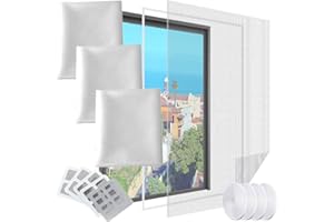 CHMMY Moustiquaire fenetre 3 Pièces, moustiquaire Fenêtre Découpable 1.5m * 2m, 4 Moustiquaires Autocollantes Velcro Protègent la Famille des Insectes