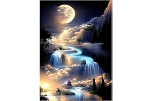 Doafoce 5D Diamond Painting Paesaggio, Kit per Diamond Painting Adulti, Pittura Diamante Fai da Te, Cascata lunare Diamond Painting Kit Completo per Casa e Pareti 30x40cm