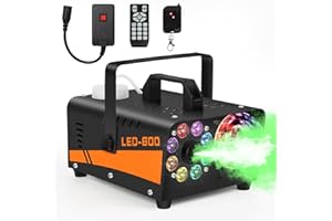 ORIFESIO Nebelmaschine mit Discokugel, 600W Mini Fog Rauchmaschine mit Auto Sprühen Modus,13 Farbigen LED Lichtern und 3000CFM, mit 2 Kabelloser Fernbedienung für Disco Party Halloween Weihnachten