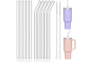 Realjoy 10 szklanych słomek do picia o średnicy 30 cm, słomki wielokrotnego użytku do kubków Stanley 30/40 uncji, przezroczyste bardzo długie słomki do picia z 2 szczotkami do czyszczenia (5 geraden +