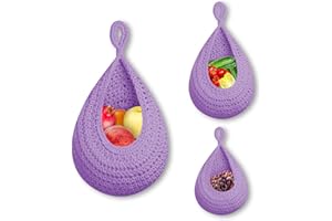 PGTC Cesto di Frutta da Appendere,3 Pezzi di Cesto da Parete in Corda di Cotone Intrecciata a Mano,Cesto di Frutta Verdura Boho da Appendere,Appendino per Porta Cesto Decorativo per Cucina (Viola)