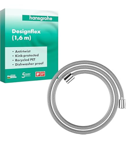 hansgrohe Designflex - universele Doucheslang Textiel 1,25 m, met bescherming tegen verdraaien, flexibele doucheslang met anti-knikbescherming, incl. afdichtringen, mat wit