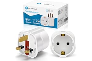 Aigostar 2 Pack EU to UK Adapter - Euro Schuko 2 Pin to 3 Pin Adapter Plug, Travel Adaptor from France Italy Spain Germany to UK