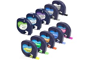 Madhurlabels Cintas Compatible para Cinta Dymo Letratag Plástico 12mm x 4m,Reemplazo de Recambio Dymo Cinta Multicolor Compatible para Etiquetadora Dymo LT-100H LT-100T LT-110T QX 50 XR XM