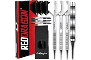 RED DRAGON Pegasus Tungsten Steel Soft Tip Darts Set 18g, 20g - White Stems, White Flights