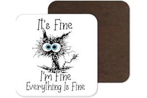 VIXAR Coaster Cat Its Fine I'm Fine Everything is fine joke Gift Work Office Dining Tea coffe (1)
