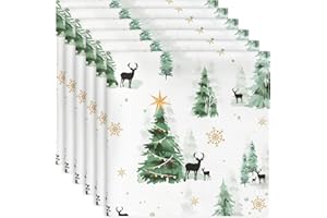 Arquiel Winter Pine Tree Napkins, 45 cm x 45 cm Dinner Cloth Napkins Set of 6, Washable Cotton Soft Absorbent Square Table Top Decoration for Christmas Dining Kitchen Party Wedding