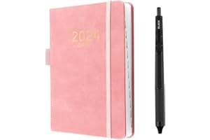 WEYSOO 2024 Diary A5 Page A Day, Soft Cover Weekly Planner with Pen, 360 Pages A5 Week to View from Jan to Dec, Daily Planner for School,Office,Home Academic Diary (Pink)