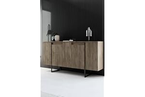 Dmora - Credenza Betel, Buffet da soggiorno, Madia da salotto, Dispensa da cucina, 160x35h80 cm, Noce e Nero