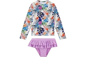 upandfast Mädchen Badeanzug UV-Schutz Langärmlige 2-Teiliges Set Schwimmanzug für Mädchen