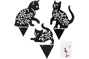 Herefun Decoración de Jardín de Silueta Gato, 3 Piezas Decoración del Césped Gato de Metal, Pascua Decoración, Adorno de Jardín Gato de Estatua, Exterior Letrero de Patio