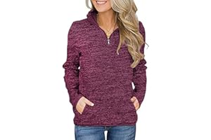 iWoo Damen Sweatshirt 1/4 Reißverschluss Pullover Langarm Jumper Bluse Tops Lose Casual Stehkragen Langarmshirt mit Taschen
