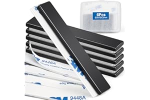 Wzone Magnets Strong, 60×10×3mm | 6 Pack Adhesive Magnets Strips, Large Magnet Flat, Black Magnet Bar Magnets for Offices, Wooden Boards and Walls