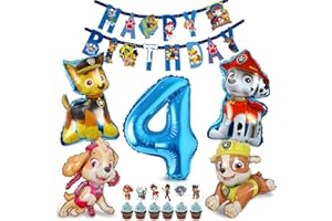 Decoration Anniversaire Pat Dog Patrouille, Deco anniversaire 4 ans Garçon, 4er Anniversaire Bleu Ballon, Dog Patrol Ballon, Banniere et Cupcake Toppers Déco Anniversaire Enfant Garçon