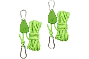 FALAFOTY 2Pcs Reflective Tent Guy Ropes,4m Tent Camping Cord with Pulley,4mm Cord Ratchet Rope Adjustable Heavy Duty Rope Hanger for Plant Grow Room Awning Outdoor Camping Gazebo Hiking Picnics (Green, 4)