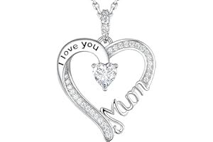 GinoMay Mothers Day Jewellery I Love You Mum Necklace for Mum April May Birthstones Jewellery Simulated Diamond Emerald Ruby Sapphire More Stones Jewellery Mum Wife Birthday Gifts Sterling Silver