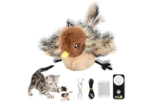 Mapille Katzenspielzeug Vogel Flattern mit Fernbedienung, Katzenminze, Automatische Katzen Spielsachen mit Vogelruf, Wiederaufladbar Interaktives Katzenspielzeug, Berührungsaktiviertes