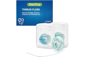 DANTICY 840D Fluffy Floss Threaders, Deep Clean Zahnseide für Zahnspangen, Brücken und Implantate, Super Floss Pre-Cut Strands und Mint Aroma, 100 Threaders (2Pack)