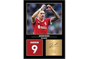 Icons Wall Art Photo imprimée A4 signée Darwin Nunez - Cadeau pour les fans de Liverpool - Signature, sans cadre