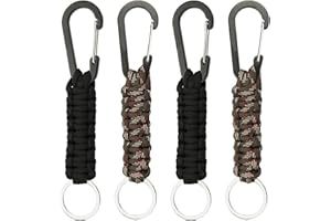 MATEDEPRESO 4 Pcs Paracord Keyring, Professional Paracord Keychain with Carabiner Clips, Braided Lanyard Key Chain with D-Ring Hook, Backpack Charm Suitable, for Keys Outdoor Camping Hiking Backpack Fit Men Women
