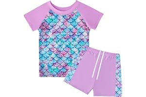 WYTBABY Bañador Niña Dos Pieza Manga Corta Traje De Baño Niñas UPF 50+ Proteccion Solar Natacion Playa Transpirable Secado Rápido Bañador para Niña Niños 4-9 Años