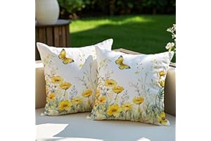 Vorysum 2er Set Outdoor Kissenbezug 40x40 cm Gelb Blumen Dekokissen Wetterfest Kissen Sommer Modern Kissenbezüge für Garten Sofa Couch Wohnzimmer Schlafzimmer Doppelseitiges Muster