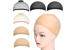 ITYOOS 6 Pezzi Parrucca Tappi Cappucci per Parrucche Elastici Parrucca Calotte per Parrucca Rete Nude e Nero