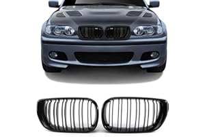 TTCR-II Compatible with BMW E46 Black Kidney, Kidney Black Radiator Grille for 3 Series E46 LCI 2002-2005 4 Door 318i 320i 325i 330i, 2 Pieces Double Slats E46 (Not Suitable for 2 Doors