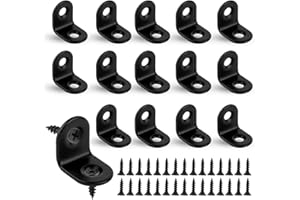 VAKTOP Small Angle Brackets, 16pcs L Brackets, Stainless Steel Corner Bracket for Wood, Right Angle 90 Degree Bracket with 32 Screws for Furniture Desk Table Shelf Corner Braces (20 x 20mm, Black)