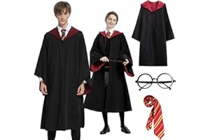 QCCOSER Kinder Cosplay Kostüm Erwachsene Umhang Outfit Set Krawatte Brille Zauberer Kostüm für Erwachsene Jungen Mädchen für Cosplay, Karneval, Geburtstag, Halloween