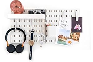 L'essentiel Home and Office Wall Organiser Pegboard 28 * 56 cm White Complete Set (2 Tiles of 28 * 28cm) and Accessories
