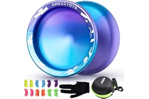 SHUNGRU Unresponsive JoJo V10, Profi Yoyo für Erwachsene, Anfänger Metall Yoyo für Finger Spin Tricks Yoyo mit Langer Spin Zeit + 12 Yoyo Saiten + Yoyo Koffer + Yo-yo Handschuh - Lila Blau
