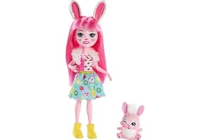 Enchantimals Mini-poupée Bree Lapin Et Figurine Animale Twist, Aux Longs Cheveux Roses, avec Jupe Amovible Et Faux Col, Jouet pour Enfant, FXM73