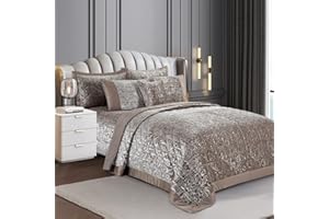 PRIME LINENS Luxury 3 Piece Quilted Plush Velvet Bedspread Bedding Set Ultra Soft Crushed Velvet Bedspread Comforter Bed Throw with 2 Pillow Cases (Mink, King)