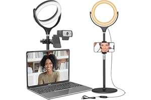 YARRASHOP Ring Light with Stand, Desktop Ring Light with Phone Holder for Laptop/Video Conferencing/webcam Lighting/Zoom Meetings, 8" Selfie Ring Light for Makeup/Live Streaming/YouTube/Tiktok (Dark)