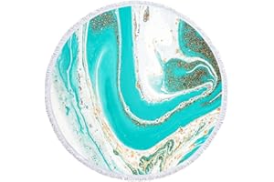 Queenshin Grande Serviette de Plage Ronde en Microfibre Anti Sable, Tapis Plage Super Légère et Séchage Yoga Mat Tapis de Pique-Nique 150 cm, Banc de Sable Abstrait