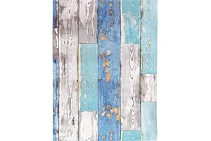 JOLIHOME Samoprzylepna tapeta, wzór desek, ścienna, usuwalna, wystarczy odkleić i przykleić, klejący spód, folia winylowa, do szaf, stołów, łazienki, dekoracja, 44,5 x 500 cm, niebiesko-szara