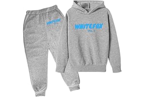 YUEXIRUI White Fox Tracksuit Kids Full Set Girls Boys 2 Piece Oversized Outfit Long Sleeve Pullover Hoodie and Loose Sweatpants Jogging Pants Running Walking Hiking Track Suit