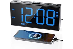 Roxicosly Wecker Digital, Große Ziffern Display, Lautstärke & Helligkeit Einstellbare, Doppelalarm, Snooze, Netzbetrieben, USB-Ladegerät, Einfache Operation