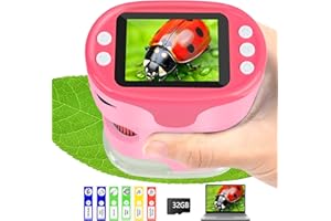 Mikroskop für Kinder, Vankarr 1000X Digitale Taschenmikroskop Tragbares Mini Handy Mikroskope mit 32GB SD-Karte, 2-Zoll-IPS-Bildschirm, Objektträgerproben, Geschenk für Kinder Studenten, Rosa