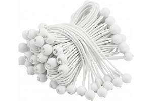QWORK® 50 stycken spänngummi med kula, 15 cm, vita bungee-rep, lämplig för campingtält, presenning, banderoller, hushållsarti